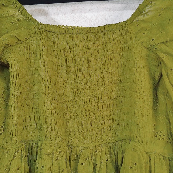 NWOT Free People Renaissance Eyelet Mini Dress, Olive Green, Fully Lined Sz Med. - Picture 5 of 9